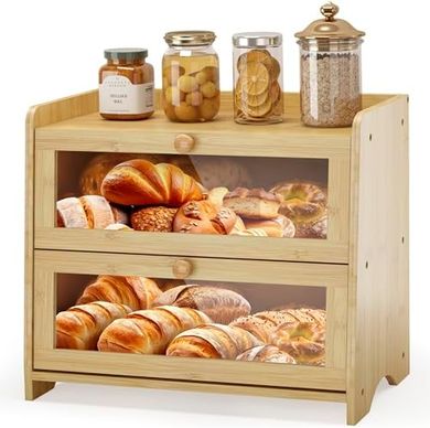 Bamboo Bread Box: Large, Double-Layer with Viewing Window
