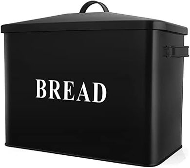 Extra Large Black Metal Bread Box with Lid (13" x 11.8" x 7.2")
