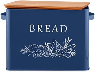 Farmhouse-Style Metal Bread Box with Bamboo Lid (Navy Blue, Large)
