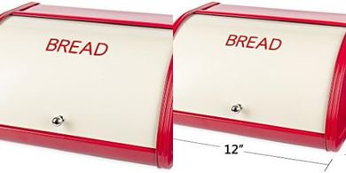 Red Metal Roll-Top Bread Box
