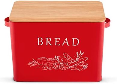 Red Metal Bread Box: Large Capacity, Retro Modern Style
