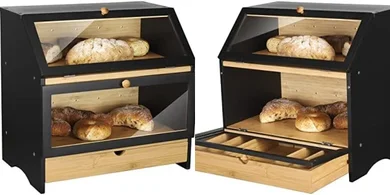 Bamboo Bread Box with Drawer (Black)