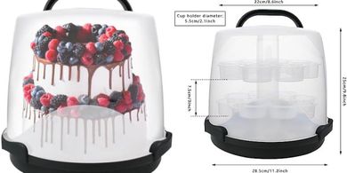 Black 3-Tier Cake & Cupcake Carrier with Lid & Handle
