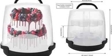 Black 3-Tier Cake & Cupcake Carrier with Lid & Handle