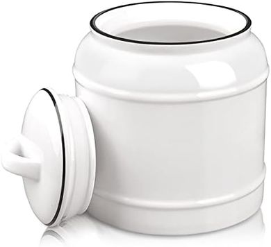 Large White Ceramic Jar with Lid for Dry Food Storage
