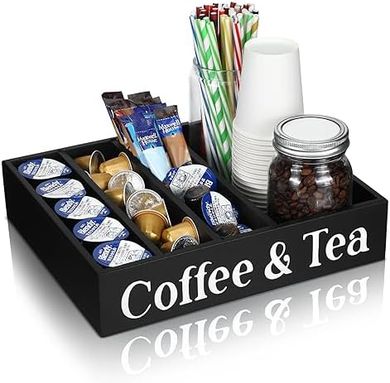 Soaoo Coffee & Tea Organizer: Adjustable, 4-Divider Wooden Station
