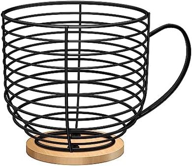 Black Wire Coffee Pod Holder with Wooden Base
