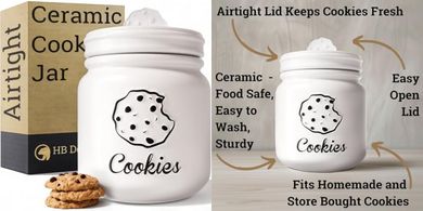 Large Airtight White Ceramic Cookie Jar with Lid
