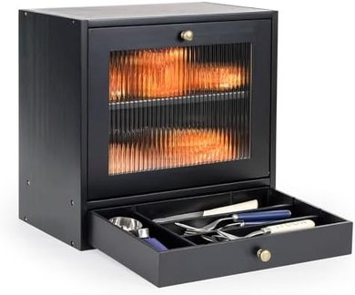 Sunhoo 2-Layer Wooden Bread Box with Drawer & Window