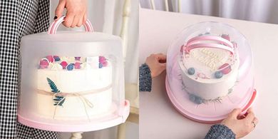 Reusable Round Cake Carrier with Handle & Lid for Desserts
