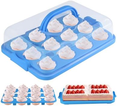 Portable 2-in-1 Cake & Cupcake Carrier (12 cupcakes, Blue)
