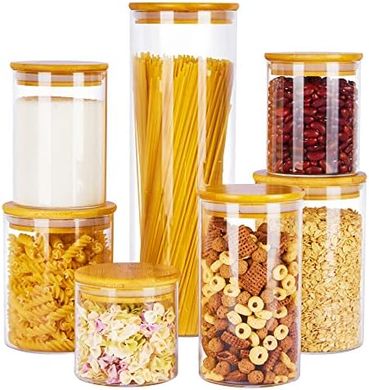 Vtopmart 7-Pack Airtight Glass Food Storage Jars with Bamboo Lids
