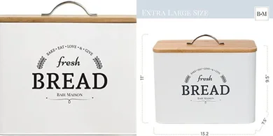 Large White Farmhouse Bread Box with Wood Lid