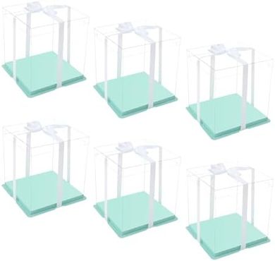 Clear Cake Boxes with Ribbon (10/12 inch, 6-pack, Green)
