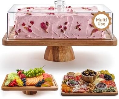 Acacia Wood Rectangular Cake Stand & Charcuterie Board with Lid
