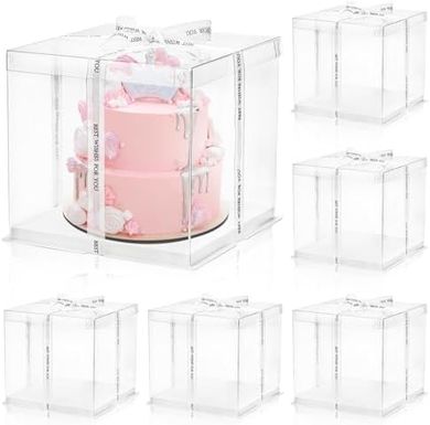 Clear 2-Layer Cake Boxes with Ribbons (10x10x10")
