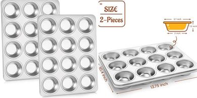 P&P Chef 2-Pack 12-Cup Stainless Steel Muffin/Cupcake Pans
