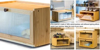 Large Capacity Bamboo Bread Box with Window