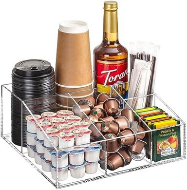 Acrylic Coffee Bar Organizer: K-Cup, Condiment & Snack Storage
