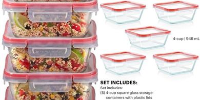 Pyrex Freshlock 4-Cup Glass Food Storage Set: Airtight, Leakproof, Microwave Safe
