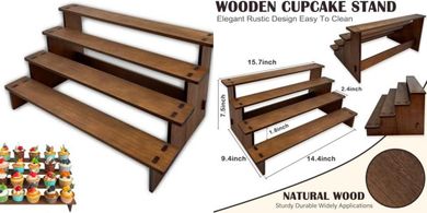 Rustic Wooden 4-Tier Cupcake & Dessert Stand
