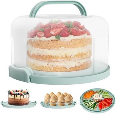 Seafoam Green Plastic Cake Carrier with Lid & Handle