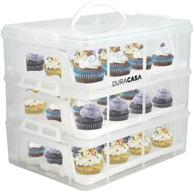 Premium 3-Tier Cupcake Carrier (White): Holds 36 Cupcakes/Muffins
