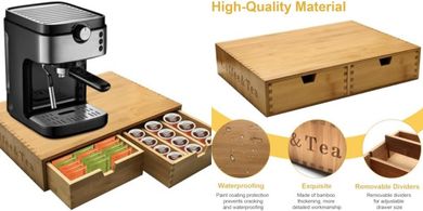 Bamboo K-Cup Organizer with Adjustable Dividers (30 Pods)
