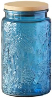 34oz Blue Glass Candy Jar with Lid – Vintage Kitchen Decor
