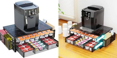 Black 2-Tier Sliding Coffee Pod Organizer (63 Large/80 Small K-Cups)
