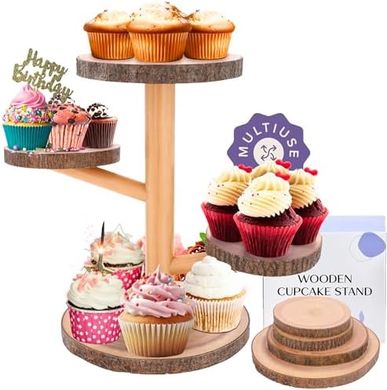 Rustic Wooden 4-Tier Cupcake & Dessert Stand (Round)
