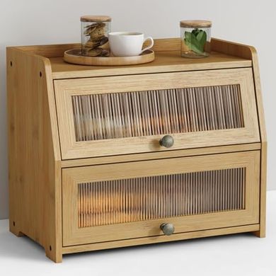 Bamboo Double-Layer Bread Box for Kitchen Storage
