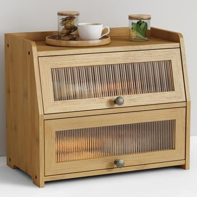 Bamboo Double-Layer Bread Box for Kitchen Storage