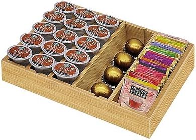 Bamboo K-Cup & Tea Bag Organizer (Drawer/Countertop, Holds 30 K-Cups)
