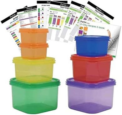 Portion Control Food Containers Kit: 7pc, Meal Planner, Recipes, Tracker
