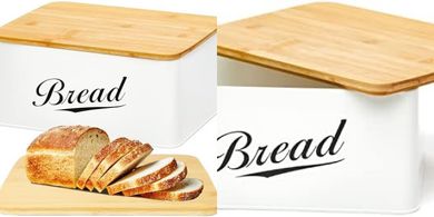 RoyalHouse Modern Metal Bread Box with Bamboo Lid
