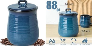 Large Blue Ceramic Airtight Food Storage Jar (88 oz)
