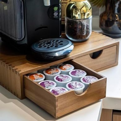 Wooden K-Cup Organizer Drawer: Holds 30 Pods & Tea
