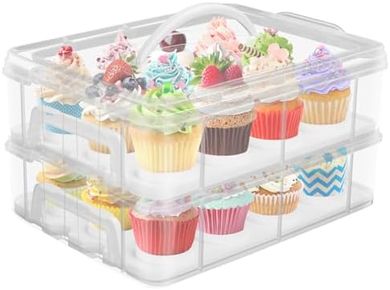 White Two-Tier Stackable Cupcake & Cake Carrier (24)
