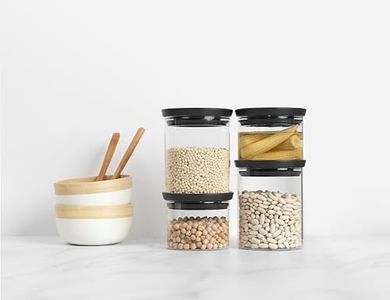 Brabantia Stackable Glass Food Jars: Dark Gray, Heat & Dishwasher Safe
