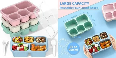 Reusable Bento Boxes: 4-Pack, 5-Compartment Meal Prep Containers