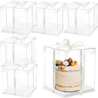 Clear Cake Carrier with Ribbon (10" x 10" x 9")
