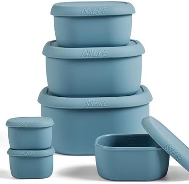 ISSEVE Silicone Food Storage Container Set (6pcs, BPA-free, Blue)
