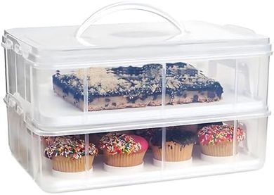 Two-Tier White Cupcake & Cake Carrier (24 Cupcakes)
