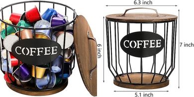 Rustic Wooden Coffee Pod Holder with Lid & Large Capacity
