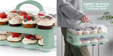 24-Cupcake Carrier: Sturdy, Stylish Two-Tiered Holder with Lid & Handles
