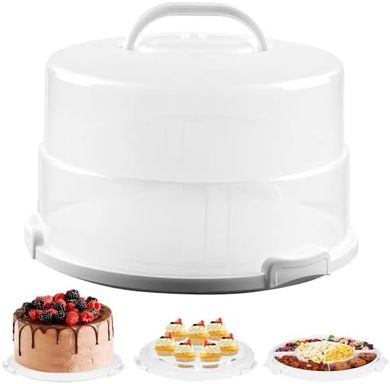 Large 12" Cake Carrier with Lid & Handle: Transports cakes, pies, cupcakes.
