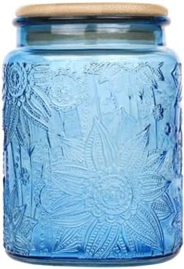 Airtight Bamboo Lid Glass Jars (23.7 fl oz, Blue)
