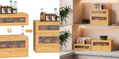 Bamboo Bread Box: Large Capacity, Clear Doors, Detachable
