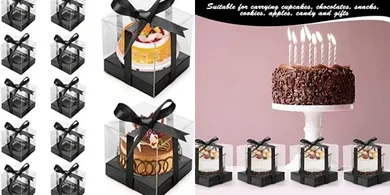 Clear Plastic Cupcake Boxes with Inserts & Ribbon